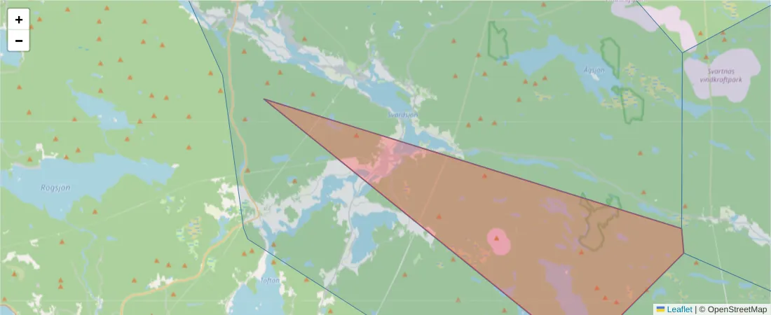 Karta över postnummerområdet  och angränsande postnummer i Sverige