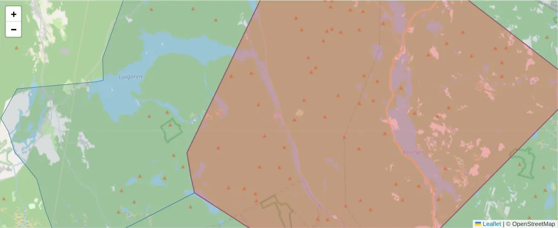 Karta över postnummerområdet  och angränsande postnummer i Sverige
