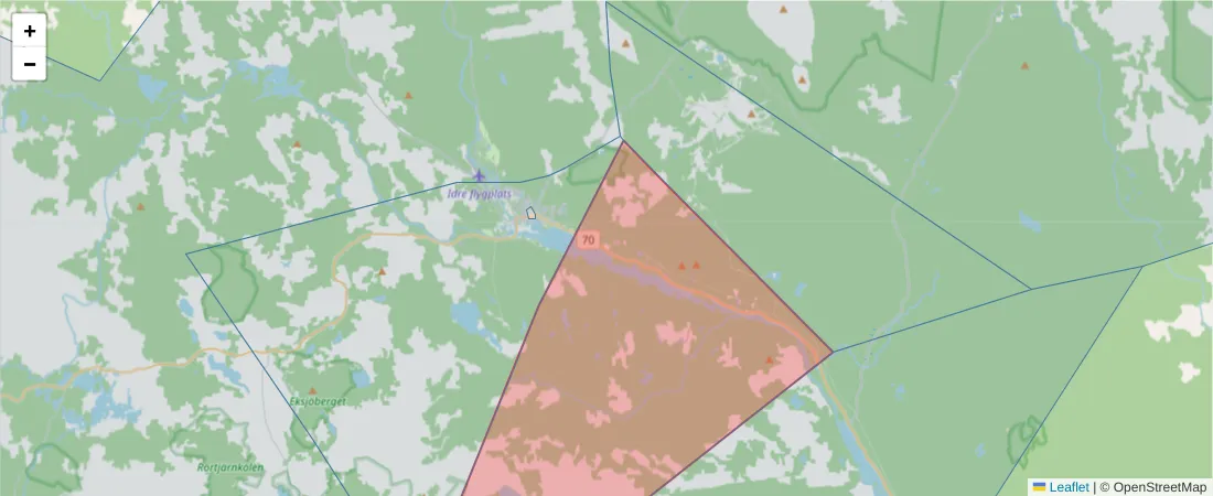Karta över postnummerområdet  och angränsande postnummer i Sverige