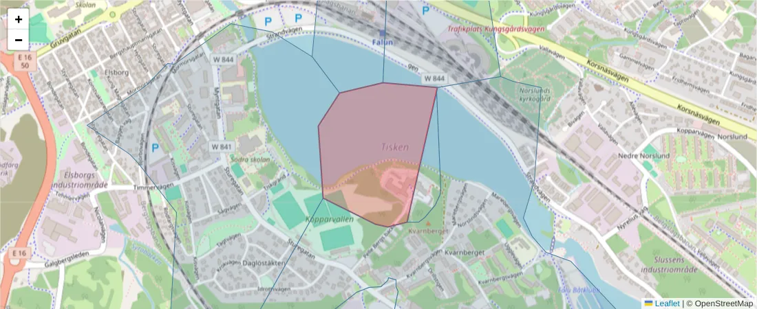 Karta över postnummerområdet  och angränsande postnummer i Sverige