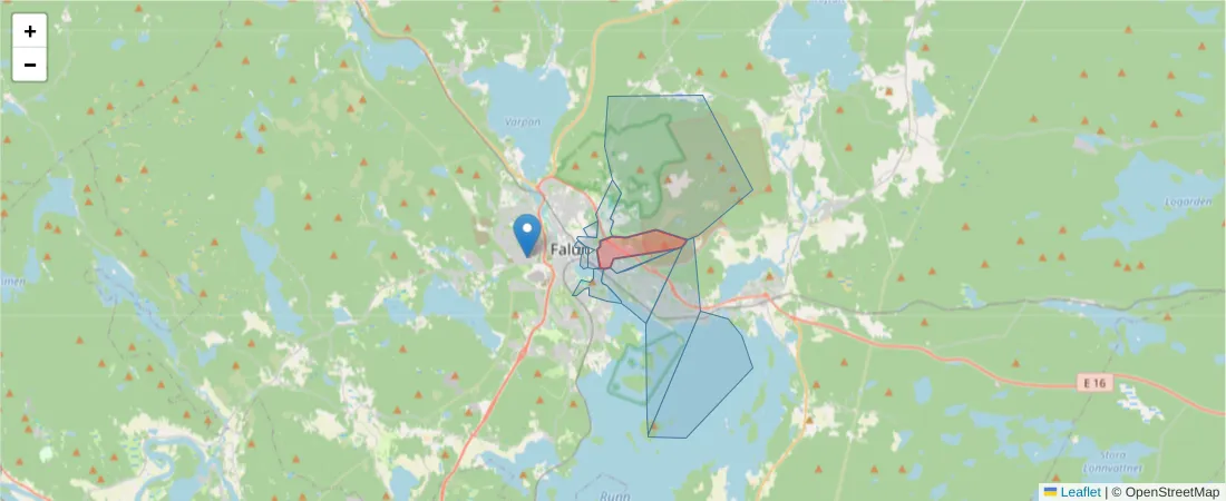 Karta över postnummerområdet  och angränsande postnummer i Sverige