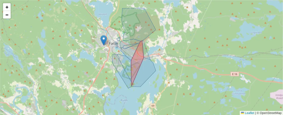 Karta över postnummerområdet  och angränsande postnummer i Sverige