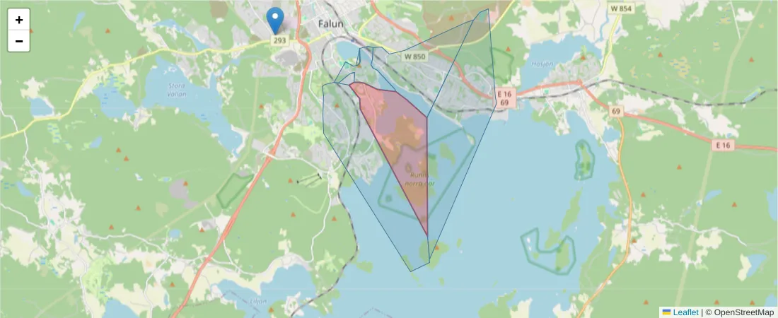 Karta över postnummerområdet  och angränsande postnummer i Sverige