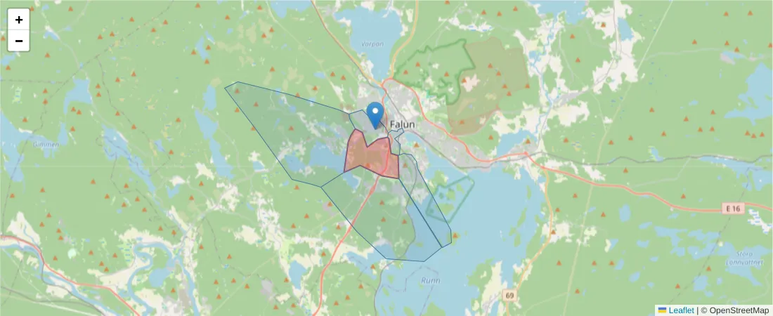 Karta över postnummerområdet  och angränsande postnummer i Sverige