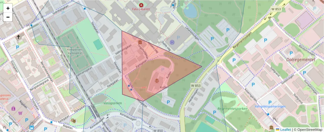 Karta över postnummerområdet  och angränsande postnummer i Sverige