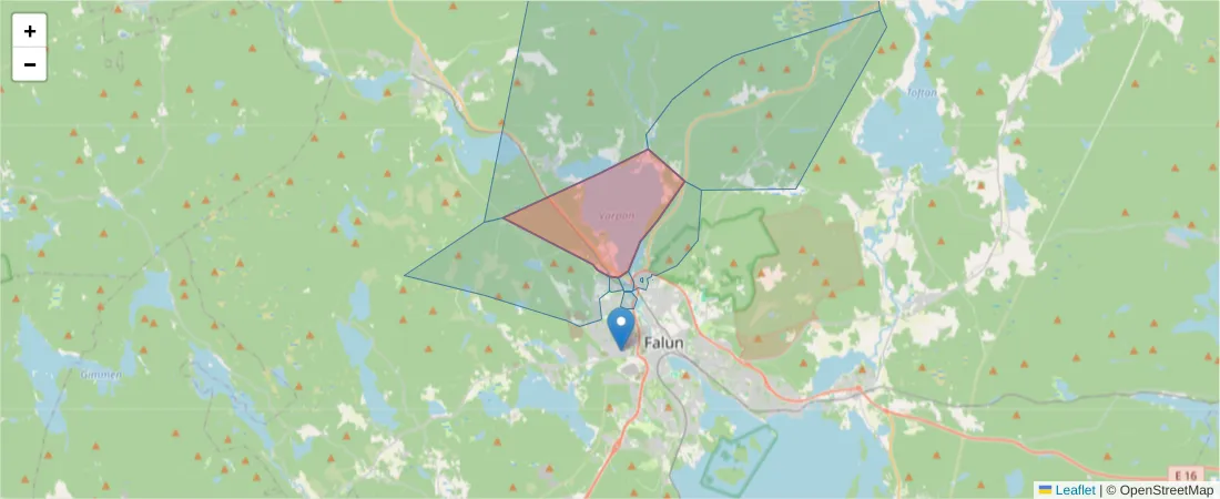 Karta över postnummerområdet  och angränsande postnummer i Sverige