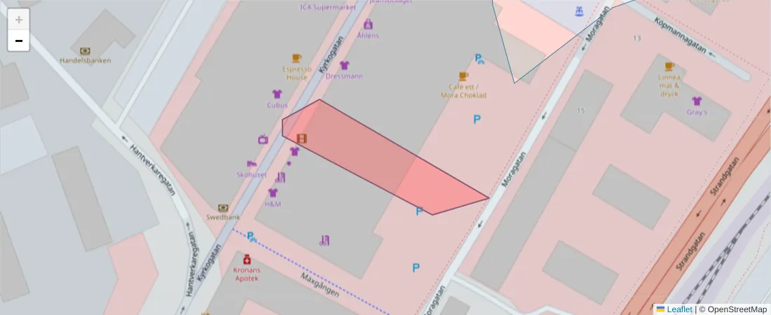Karta över postnummerområdet  och angränsande postnummer i Sverige