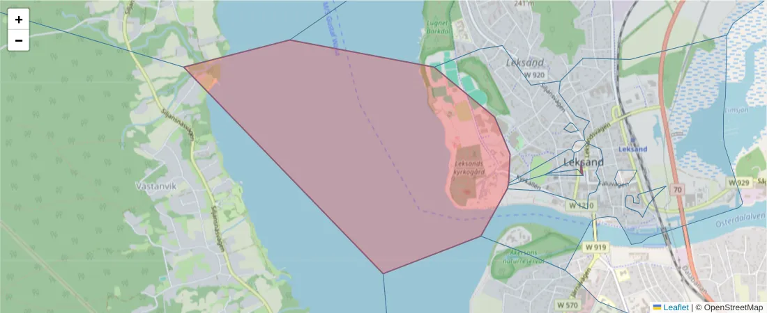 Karta över postnummerområdet  och angränsande postnummer i Sverige