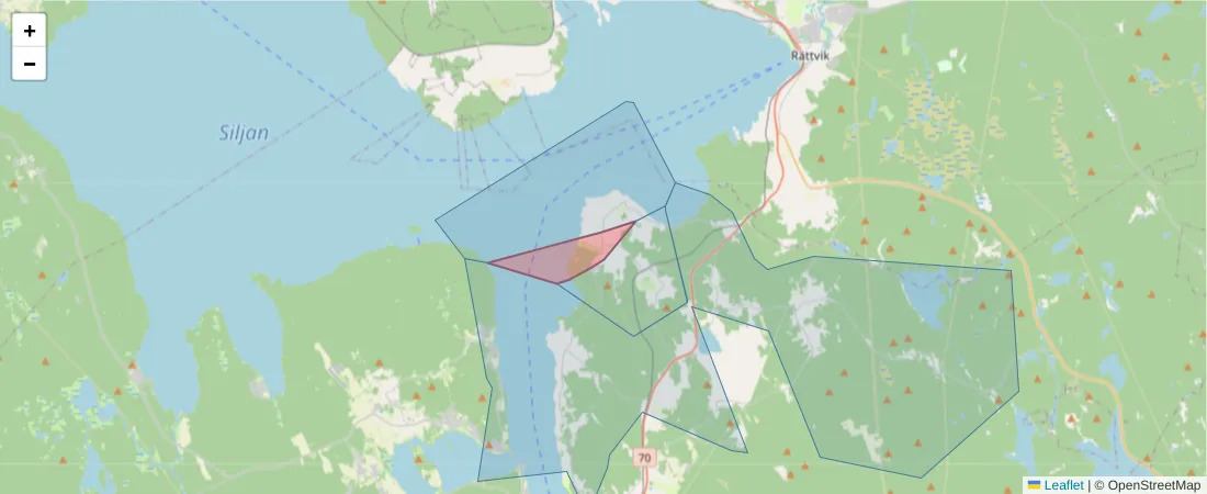 Karta över postnummerområdet  och angränsande postnummer i Sverige