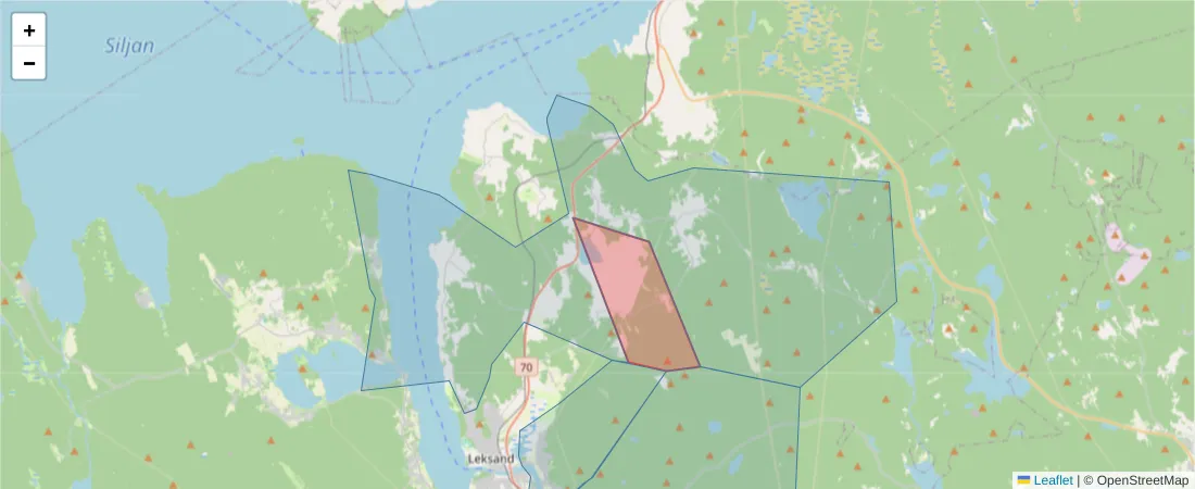 Karta över postnummerområdet  och angränsande postnummer i Sverige