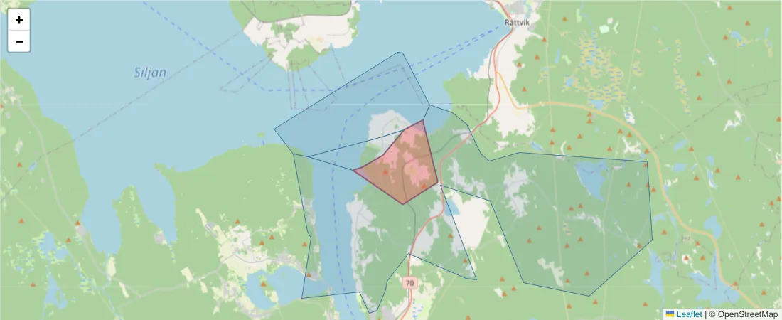 Karta över postnummerområdet  och angränsande postnummer i Sverige