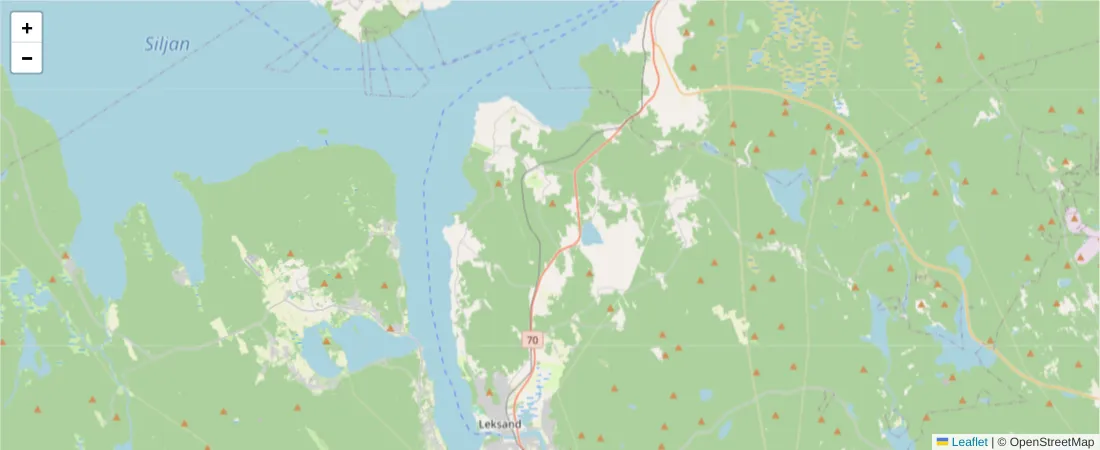 Karta över postnummerområdet  och angränsande postnummer i Sverige
