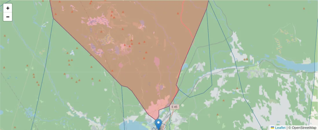 Karta över postnummerområdet  och angränsande postnummer i Sverige
