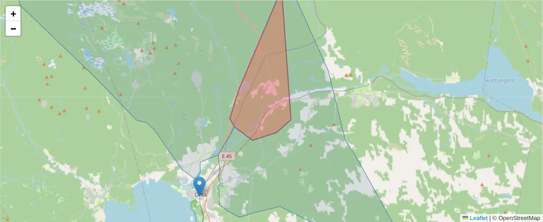 Karta över postnummerområdet  och angränsande postnummer i Sverige