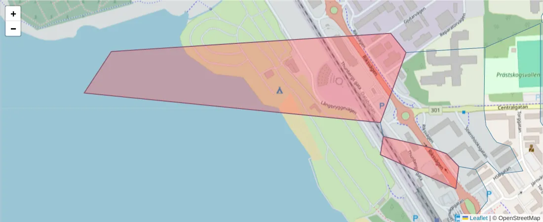 Karta över postnummerområdet  och angränsande postnummer i Sverige
