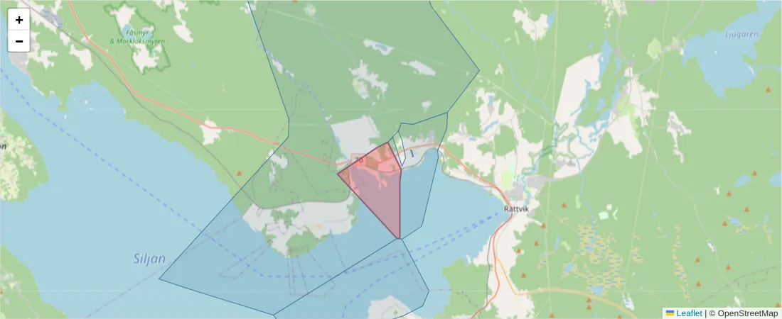 Karta över postnummerområdet  och angränsande postnummer i Sverige