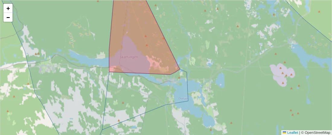 Karta över postnummerområdet  och angränsande postnummer i Sverige
