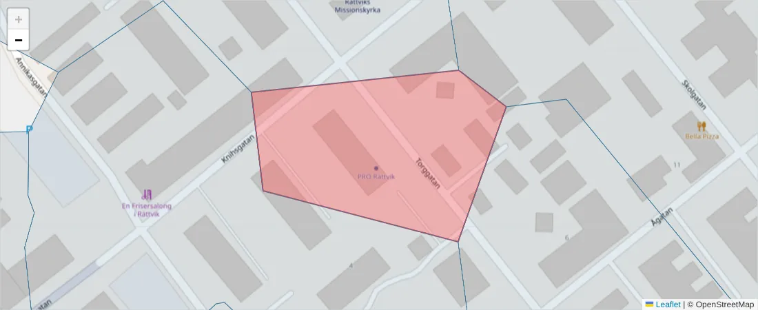 Karta över postnummerområdet  och angränsande postnummer i Sverige