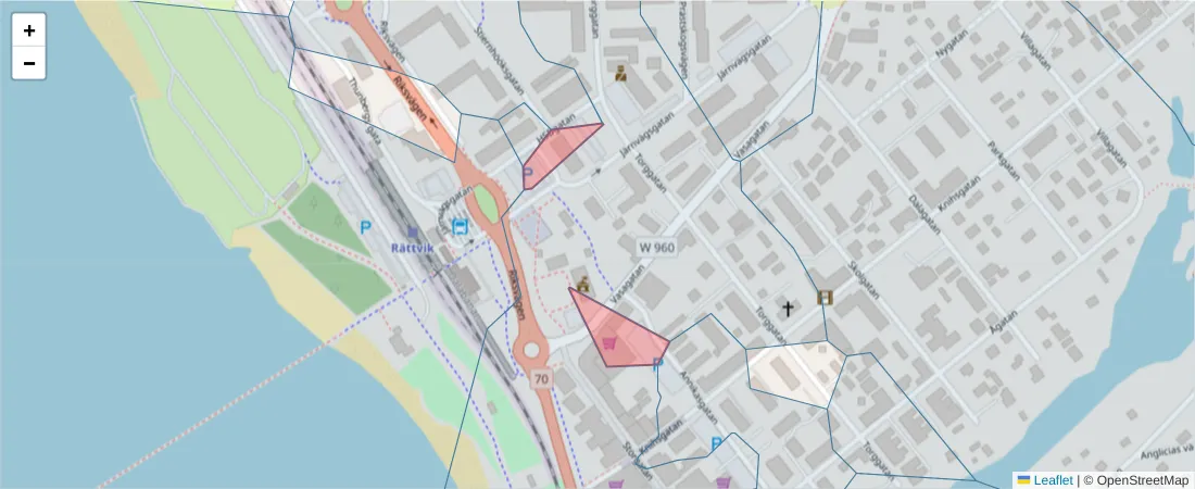 Karta över postnummerområdet  och angränsande postnummer i Sverige
