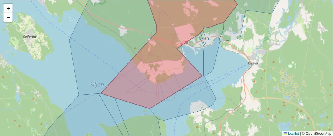 Karta över postnummerområdet  och angränsande postnummer i Sverige