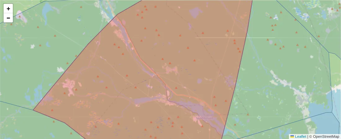 Karta över postnummerområdet  och angränsande postnummer i Sverige