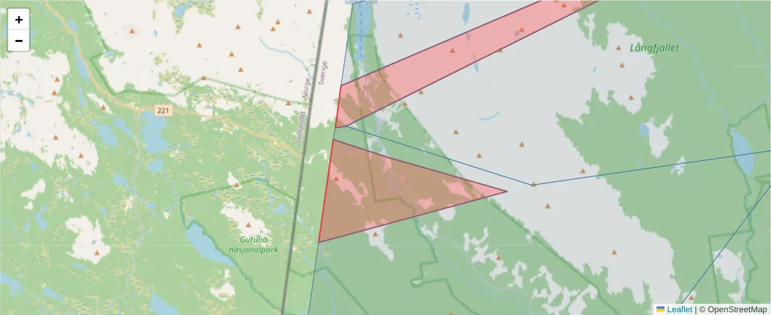 Karta över postnummerområdet  och angränsande postnummer i Sverige