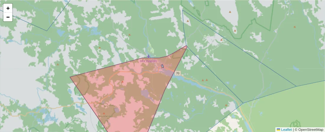 Karta över postnummerområdet  och angränsande postnummer i Sverige