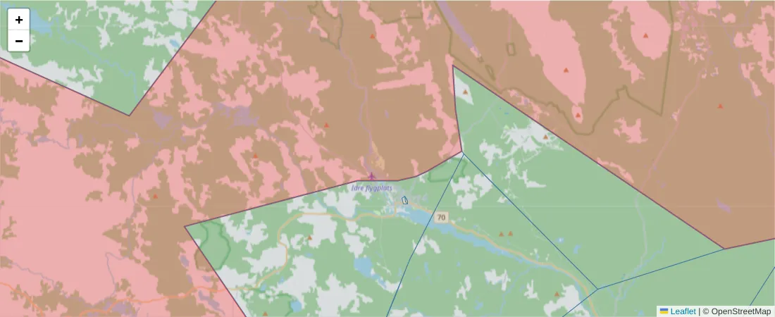 Karta över postnummerområdet  och angränsande postnummer i Sverige