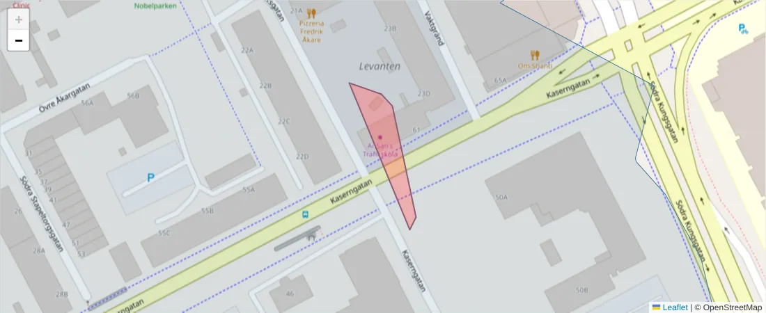 Karta över postnummerområdet  och angränsande postnummer i Sverige
