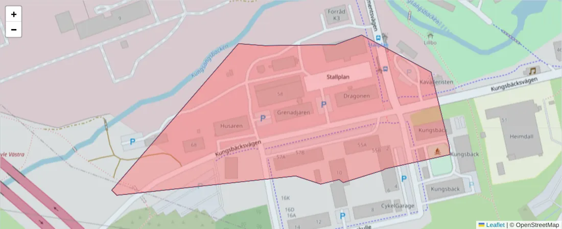 Karta över postnummerområdet  och angränsande postnummer i Sverige