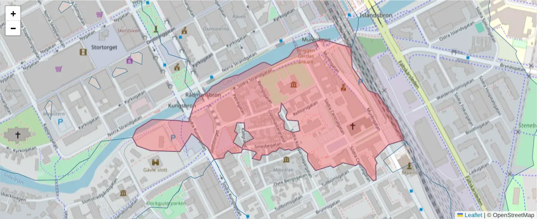 Karta över postnummerområdet  och angränsande postnummer i Sverige