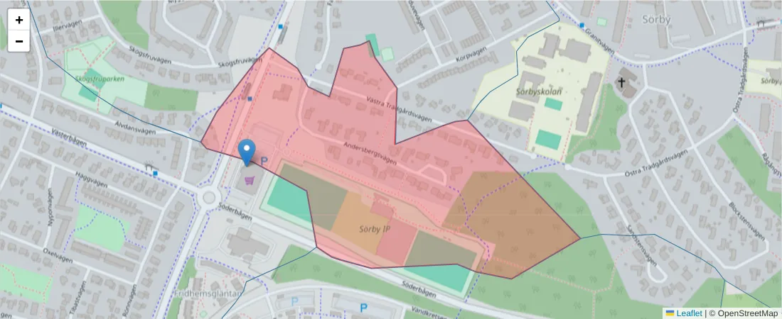 Karta över postnummerområdet  och angränsande postnummer i Sverige