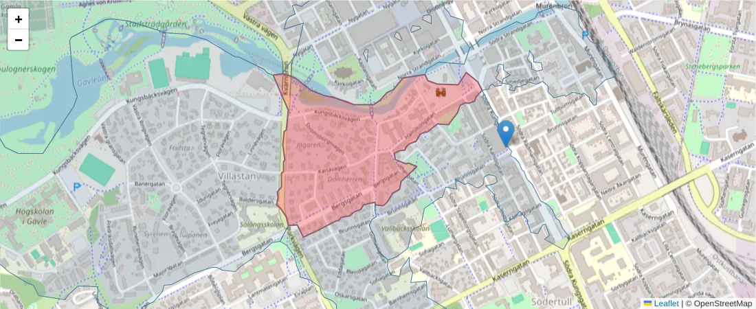 Karta över postnummerområdet  och angränsande postnummer i Sverige