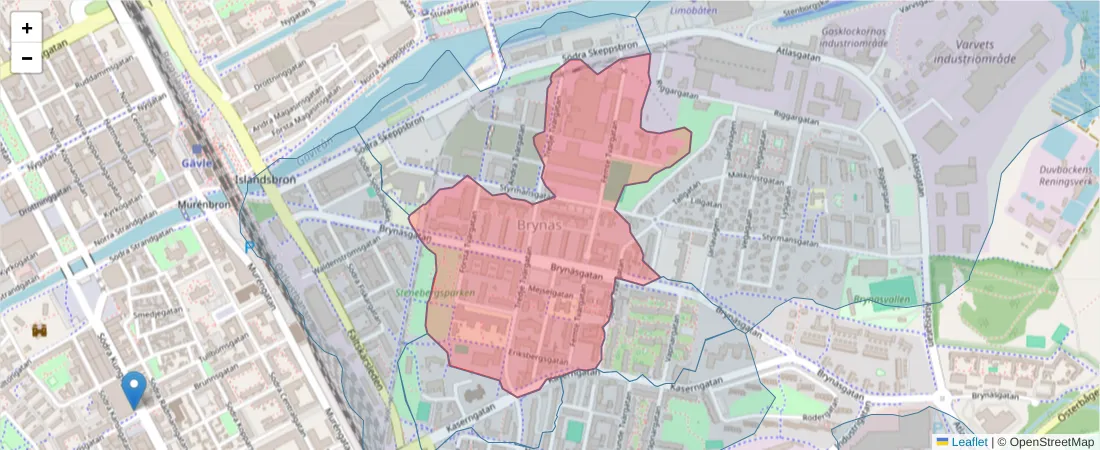 Karta över postnummerområdet  och angränsande postnummer i Sverige