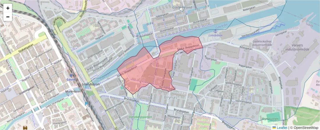 Karta över postnummerområdet  och angränsande postnummer i Sverige