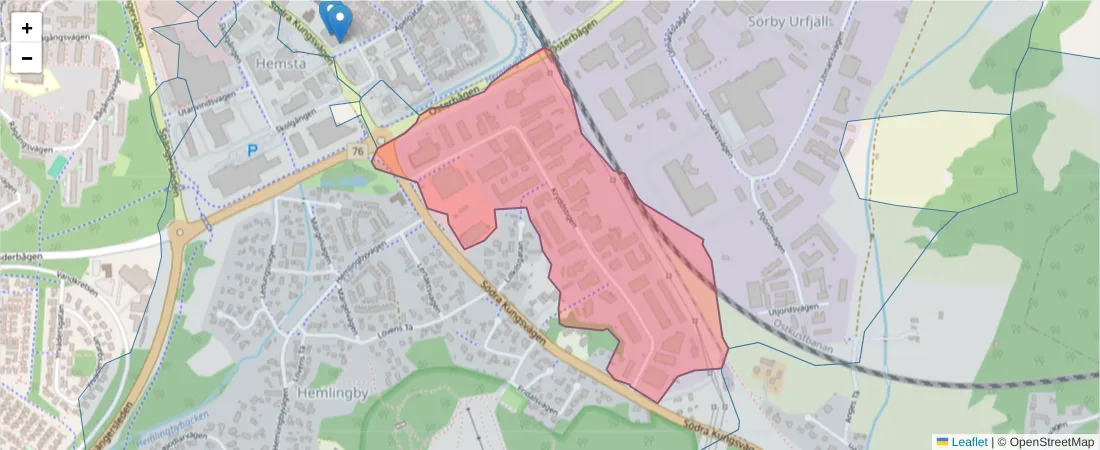 Karta över postnummerområdet  och angränsande postnummer i Sverige