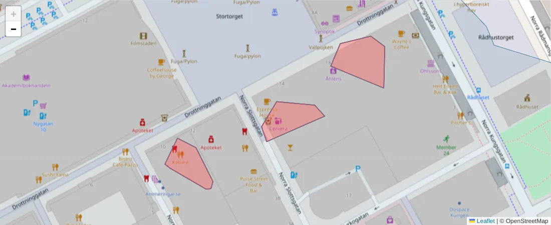 Karta över postnummerområdet  och angränsande postnummer i Sverige