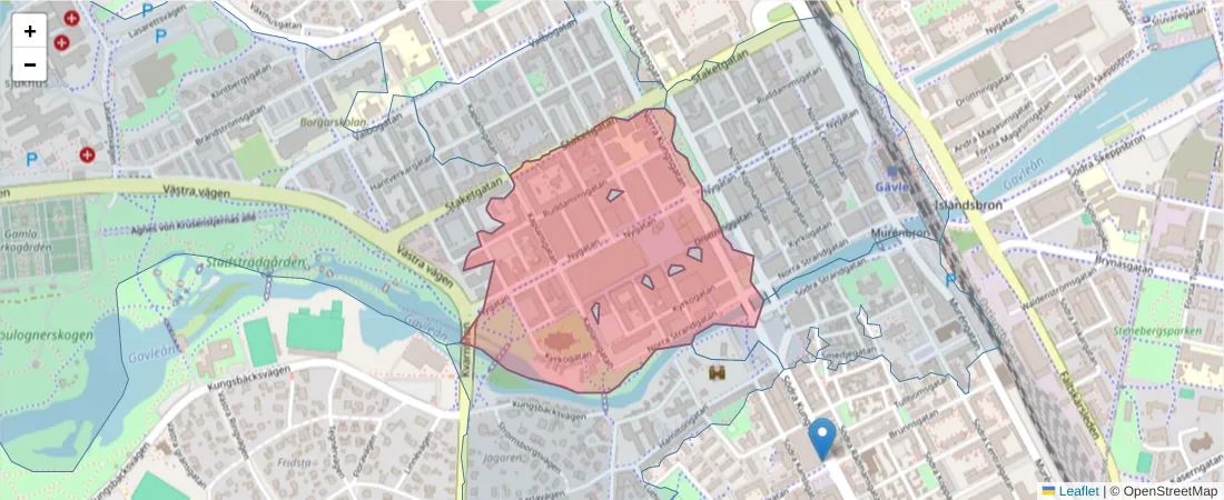 Karta över postnummerområdet  och angränsande postnummer i Sverige