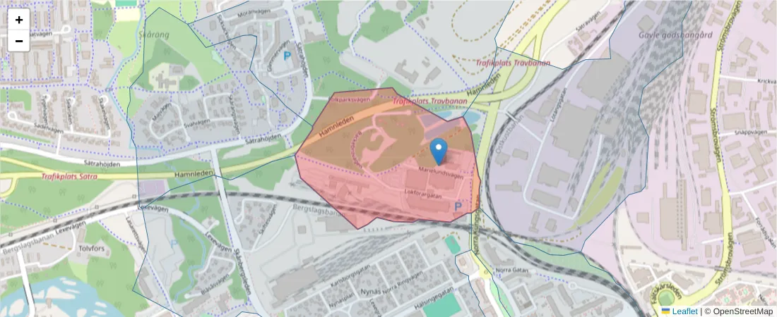 Karta över postnummerområdet  och angränsande postnummer i Sverige