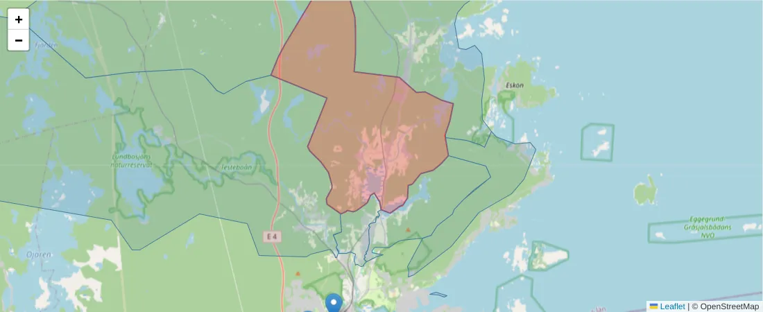 Karta över postnummerområdet  och angränsande postnummer i Sverige