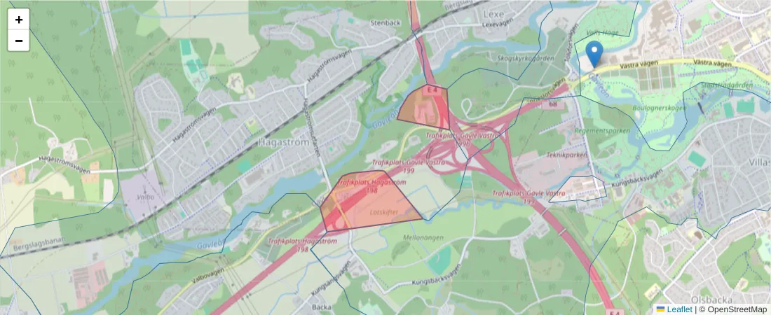 Karta över postnummerområdet  och angränsande postnummer i Sverige