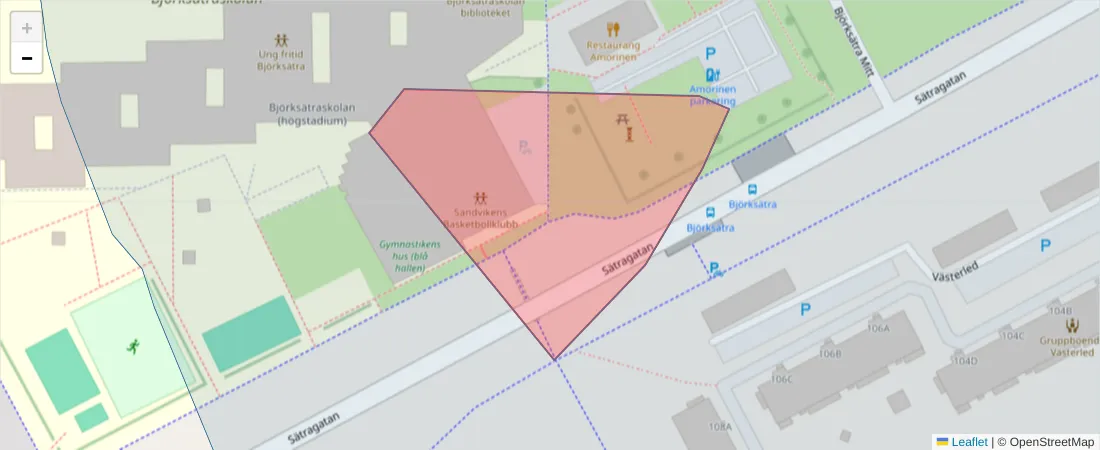 Karta över postnummerområdet  och angränsande postnummer i Sverige