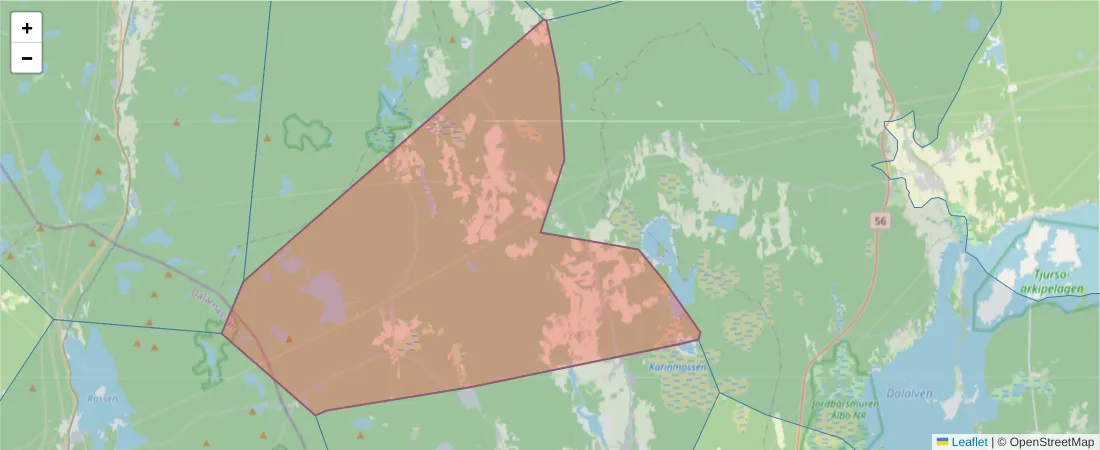 Karta över postnummerområdet  och angränsande postnummer i Sverige