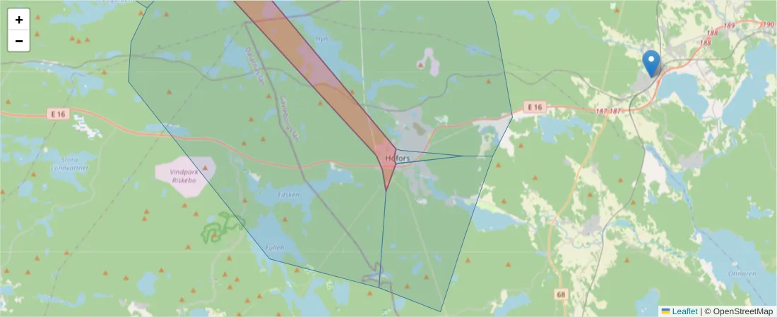 Karta över postnummerområdet  och angränsande postnummer i Sverige