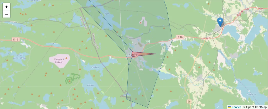 Karta över postnummerområdet  och angränsande postnummer i Sverige