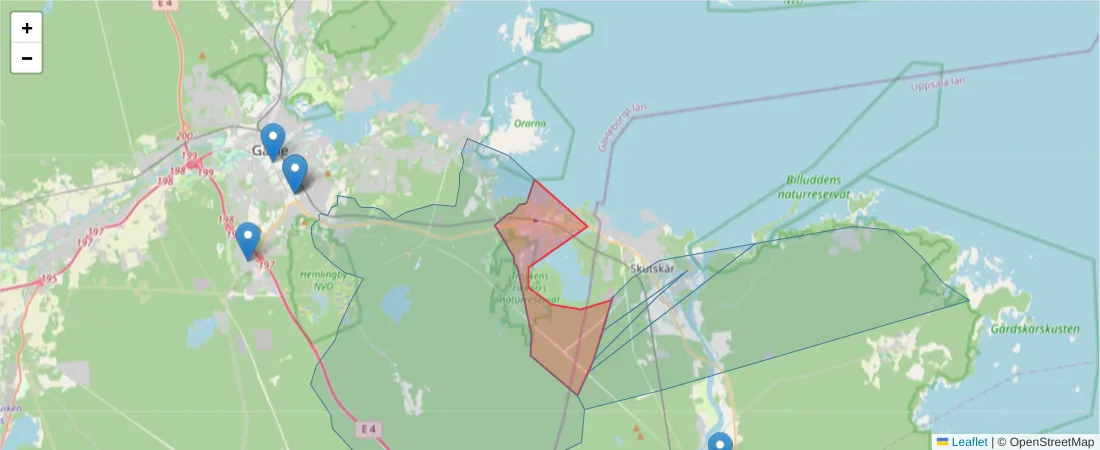 Karta över postnummerområdet  och angränsande postnummer i Sverige
