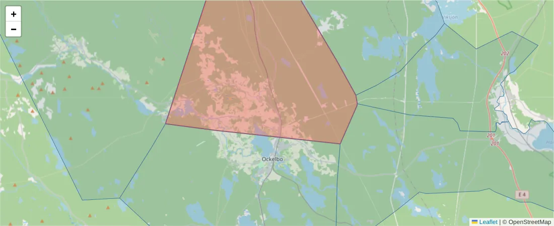 Karta över postnummerområdet  och angränsande postnummer i Sverige
