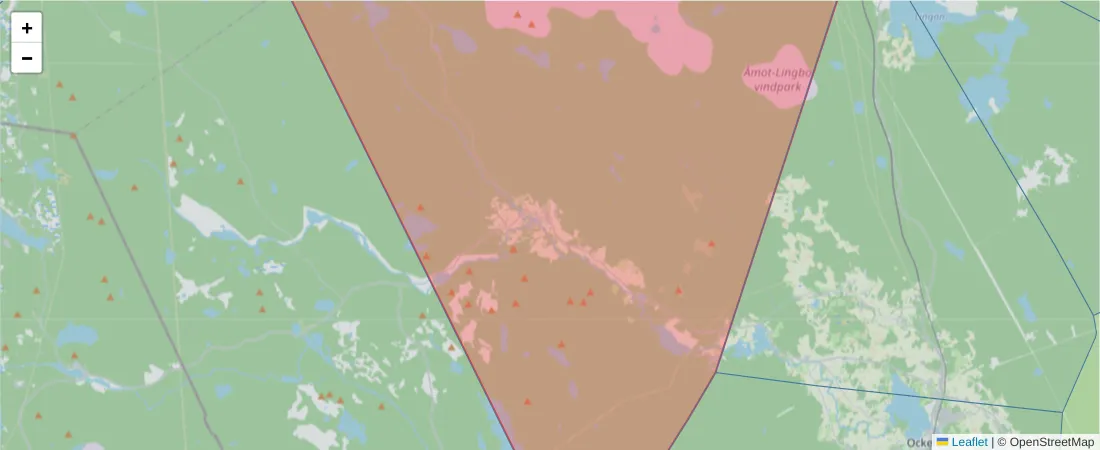 Karta över postnummerområdet  och angränsande postnummer i Sverige