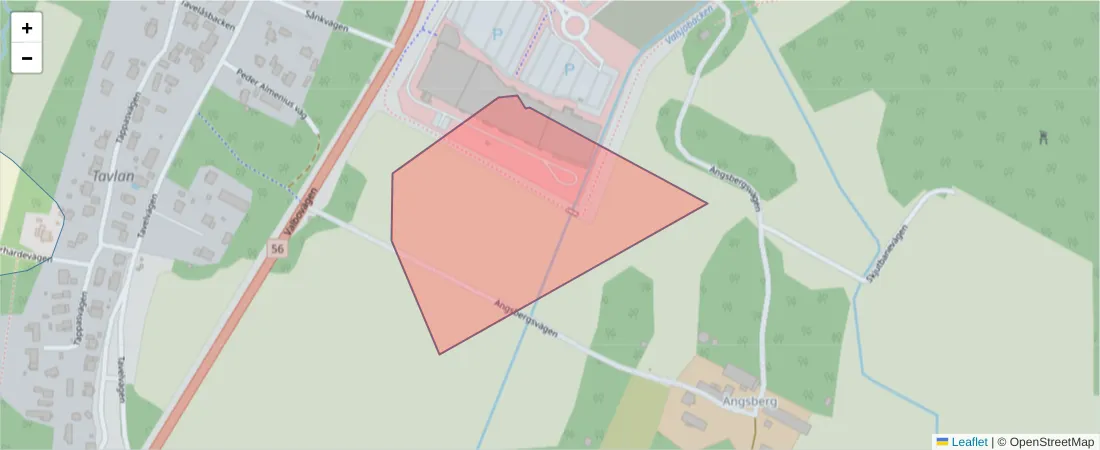 Karta över postnummerområdet  och angränsande postnummer i Sverige