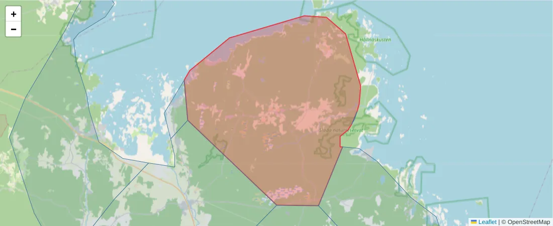 Karta över postnummerområdet  och angränsande postnummer i Sverige